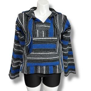 Vintage Artisanias Mickey Unisex Baja Hoodie Hooded Sweatshirt Woven Blue Black